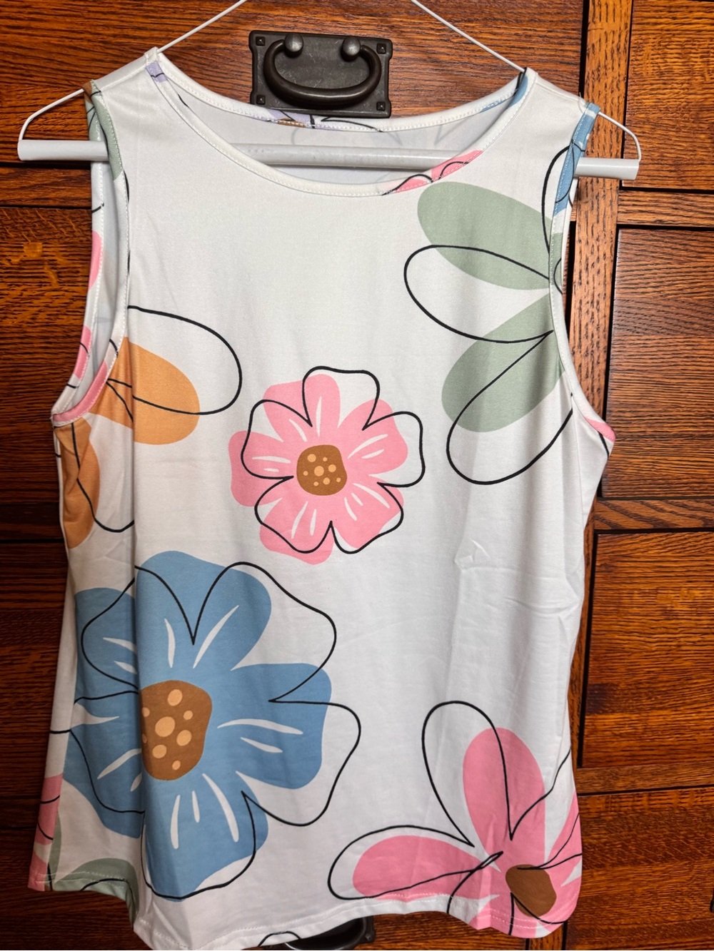 Sleeveless Floral Print Tank Top - Pink, Blue & Green